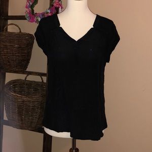 Black silk short sleeve blouse